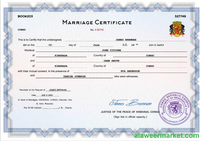 Congo marriage  certificate